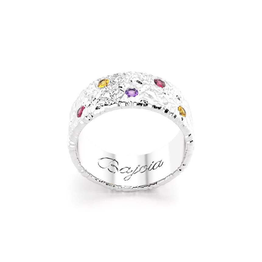 Bague constellation femme argent avec pierre semi-précieuse rhodolite et citrine et améthyste