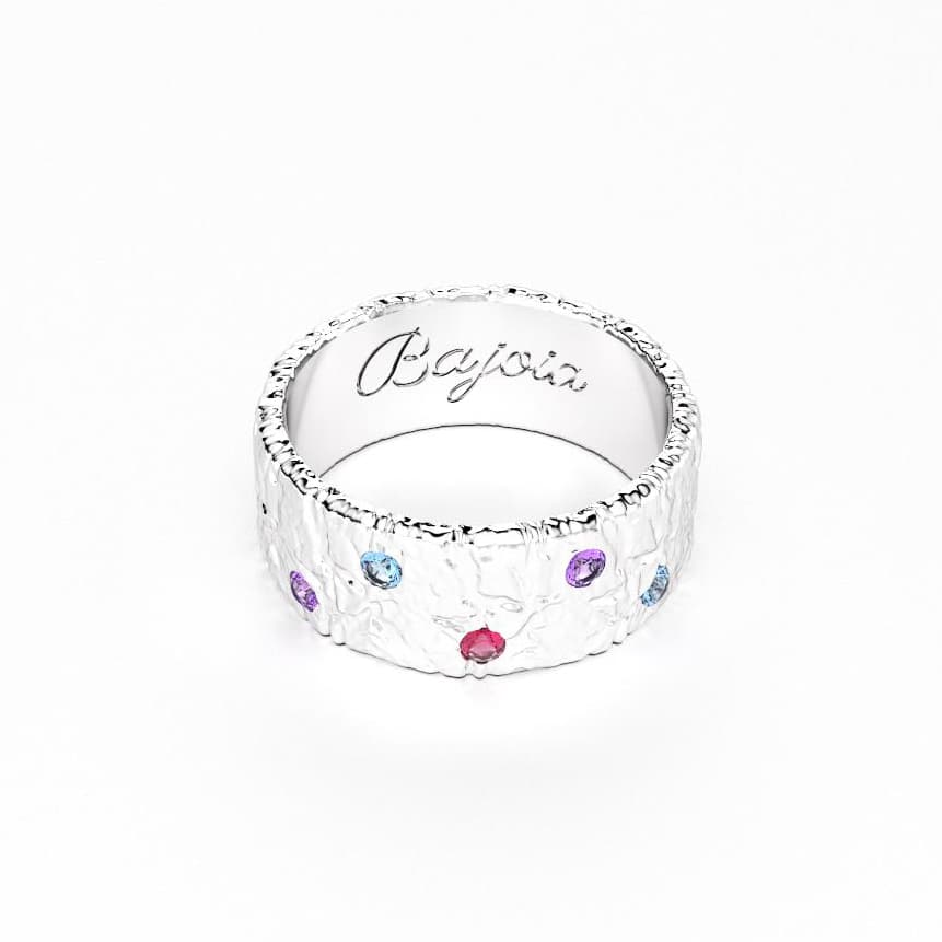 Bague constellation femme argent avec pierre semi-précieuse rhodolite et topaze et améthyste