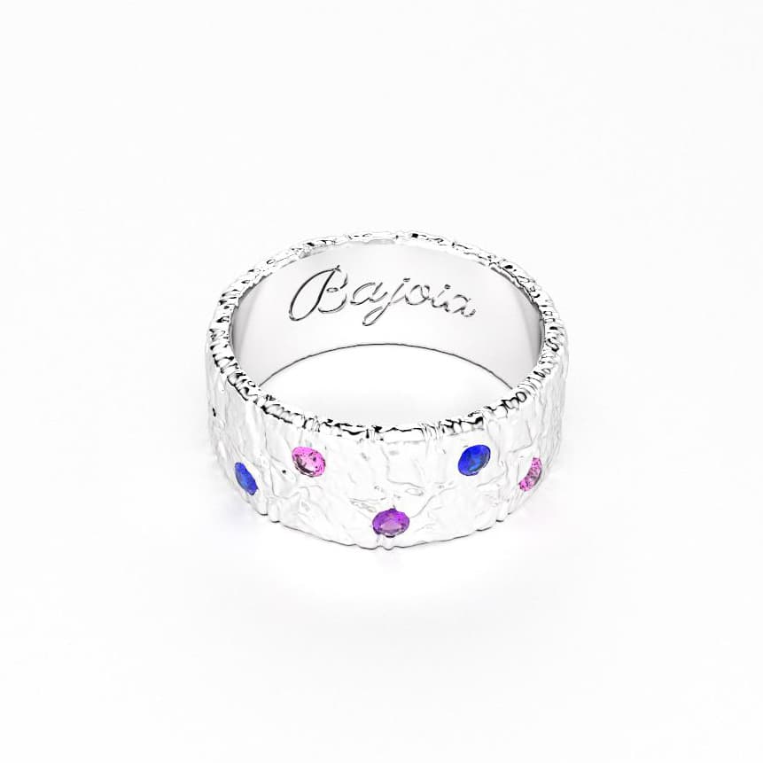 Bague constellation femme or blanc avec pierre semi-précieuse saphirs violets violets et roses