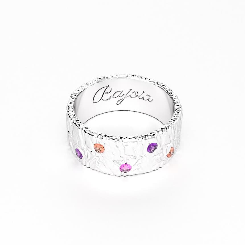 Bague constellation femme or blanc avec pierre semi-précieuse saphirs peches violets et roses