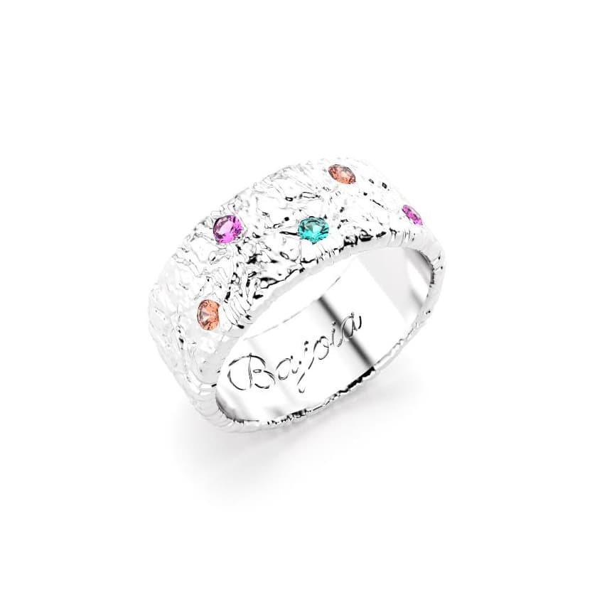 Bague constellation femme or blanc avec pierre semi-précieuse saphirs roses et peches tourmaline paraiba