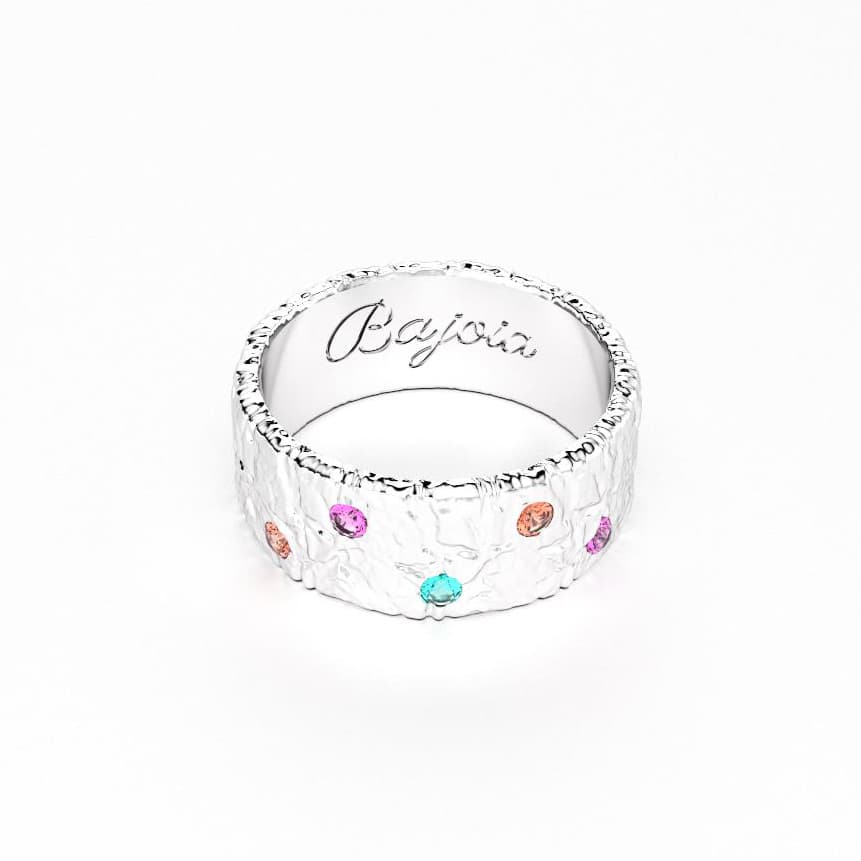 Bague constellation femme or blanc avec pierre semi-précieuse saphirs roses et peches tourmaline paraiba