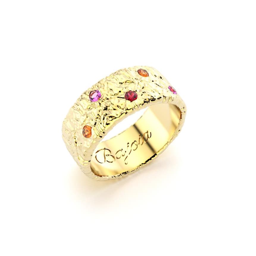 Bague constellation femme or jaune avec pierre semi-précieuse rubis saphirs rose grenats mandarins