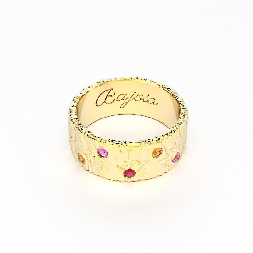 Bague constellation femme or jaune avec pierre semi-précieuse rubis saphirs rose grenats mandarins
