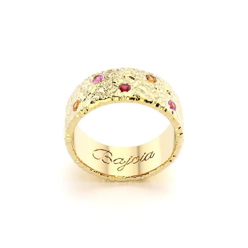 Bague constellation femme or jaune avec pierre semi-précieuse rubis saphirs rose grenats mandarins