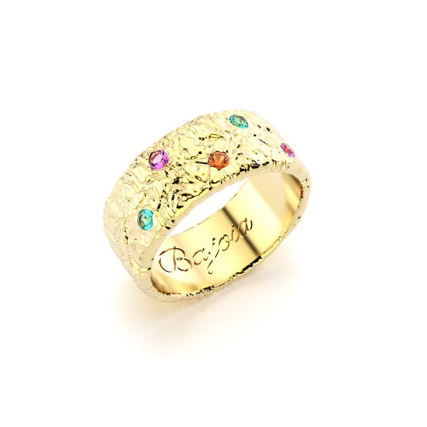 Bague constellation femme or jaune avec pierre semi-précieuse tourmaline paraiba saphirs rose grenats mandarins