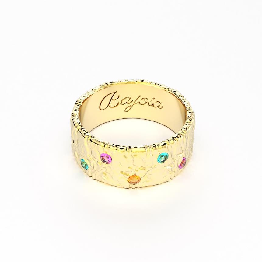 Bague constellation femme or jaune avec pierre semi-précieuse tourmaline paraiba saphirs rose grenats mandarins