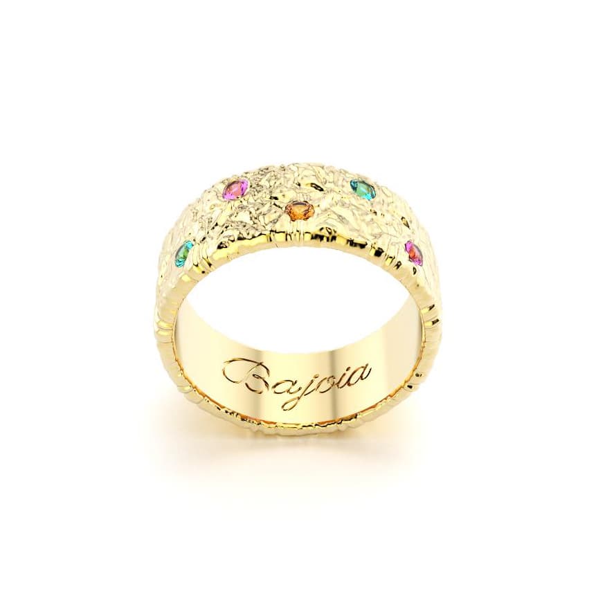 Bague constellation femme or jaune avec pierre semi-précieuse tourmaline paraiba saphirs rose grenats mandarins
