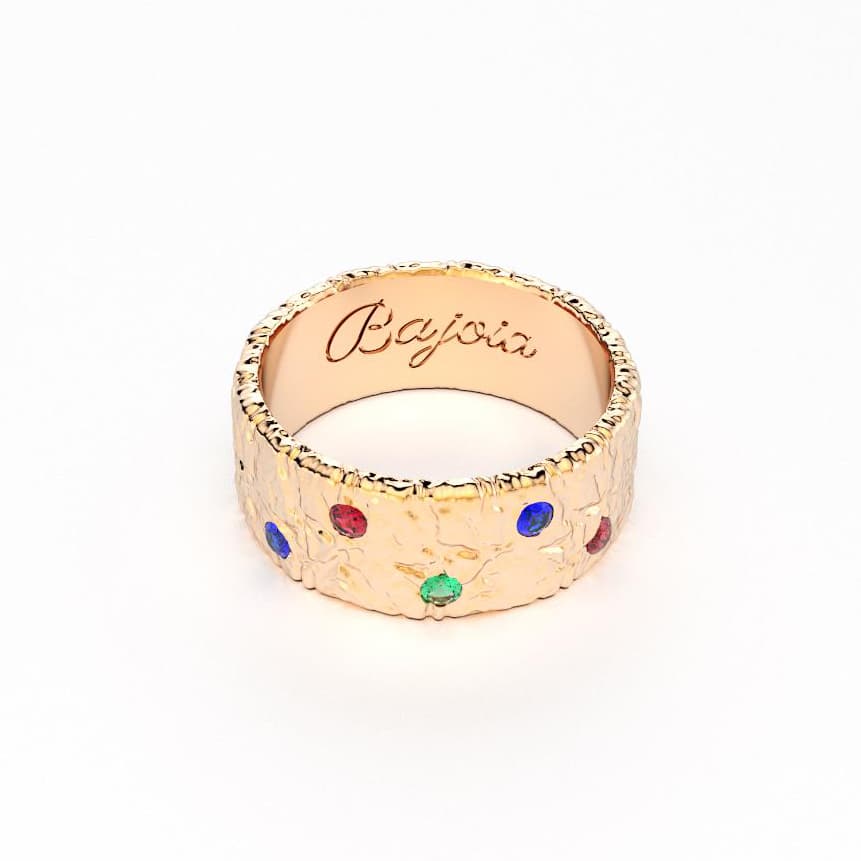 Bague constellation femme or rose avec pierre semi-précieuse emeraude rubis saphir bleu