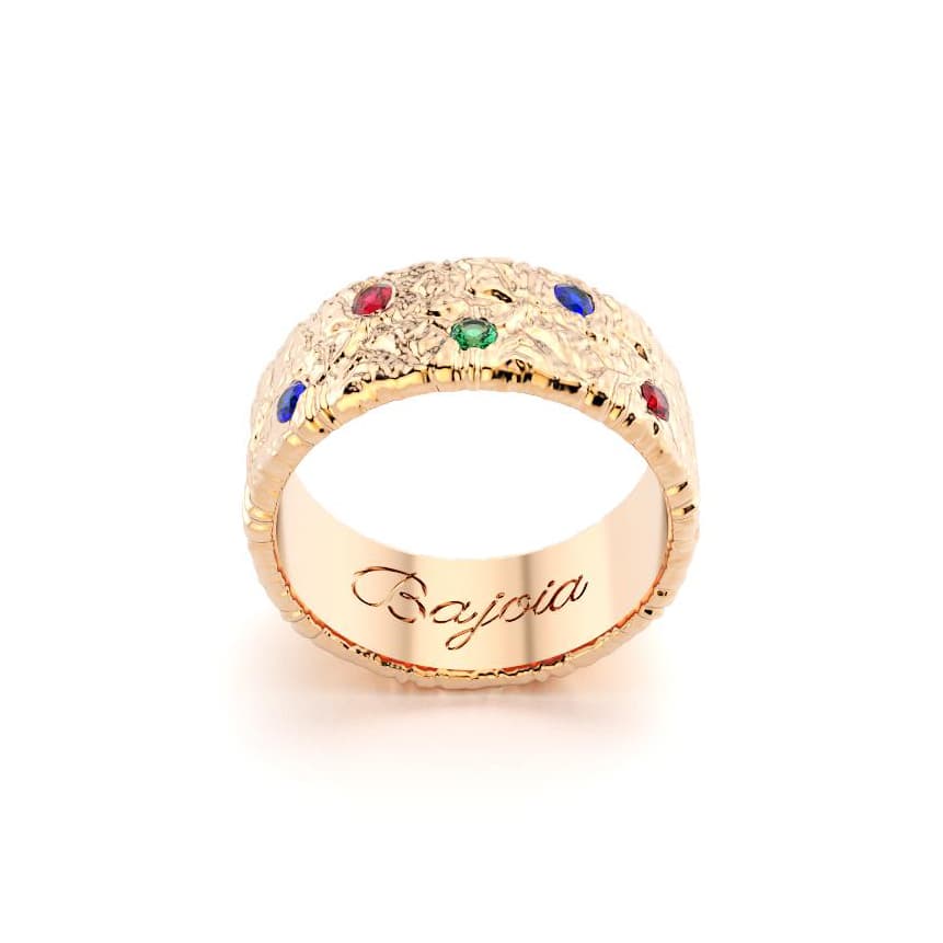 Bague constellation femme or rose avec pierre semi-précieuse emeraude rubis saphir bleu