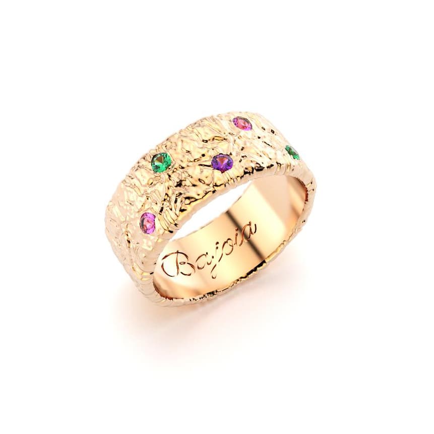 Bague constellation femme or rose avec pierre semi-précieuse emeraude saphir violet et saphir rose