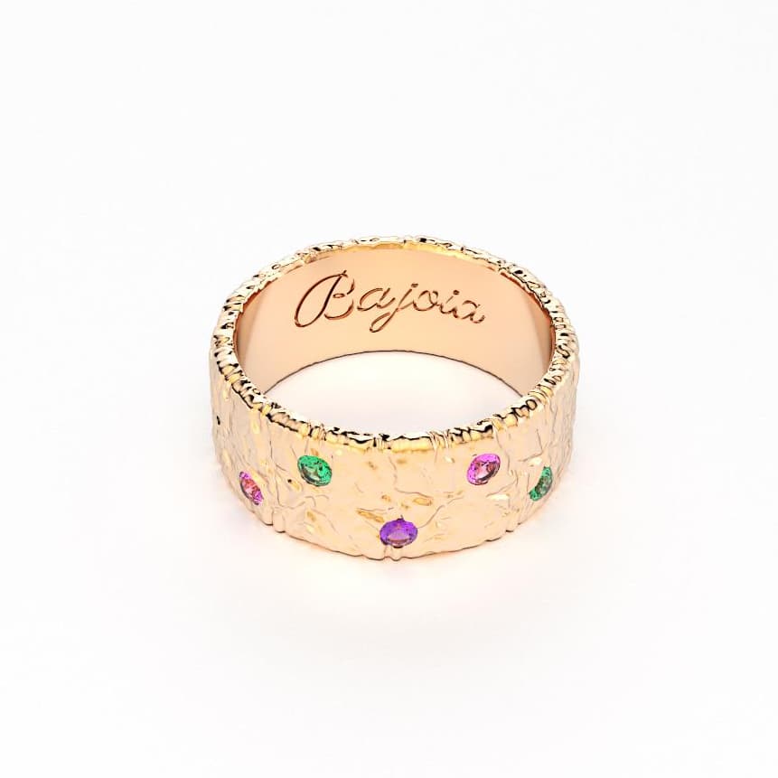 Bague constellation femme or rose avec pierre semi-précieuse emeraude saphir violet et saphir rose