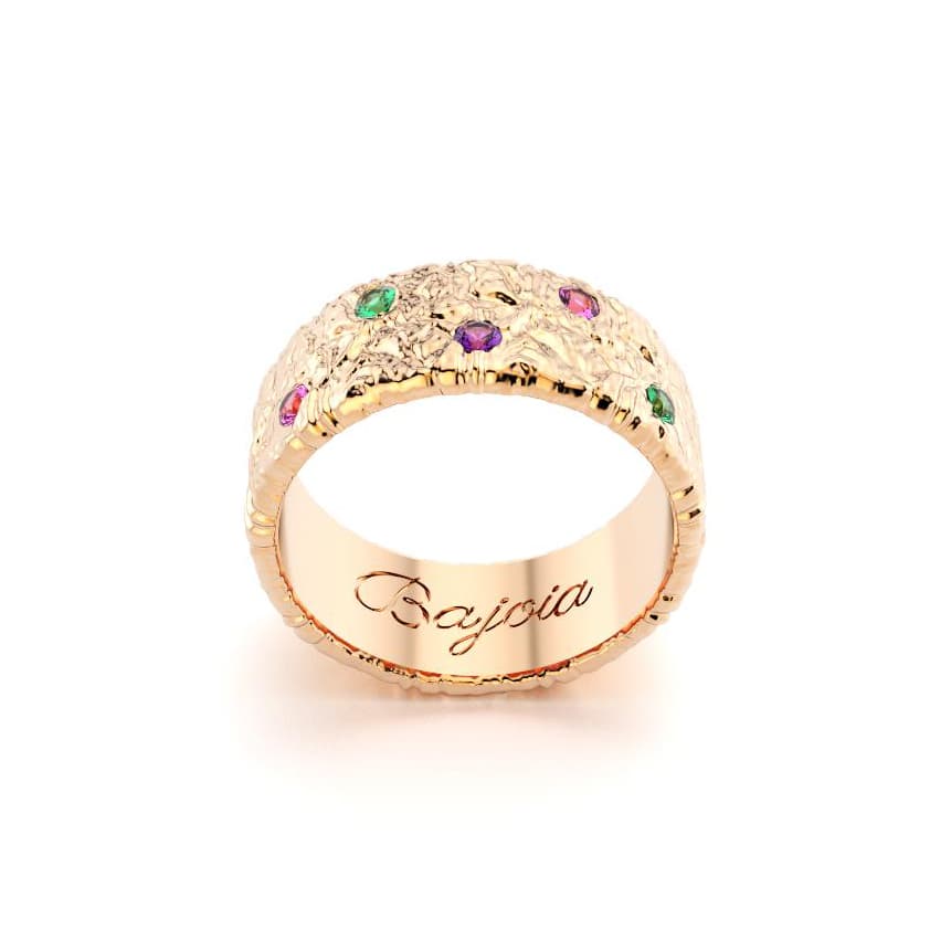 Bague constellation femme or rose avec pierre semi-précieuse emeraude saphir violet et saphir rose