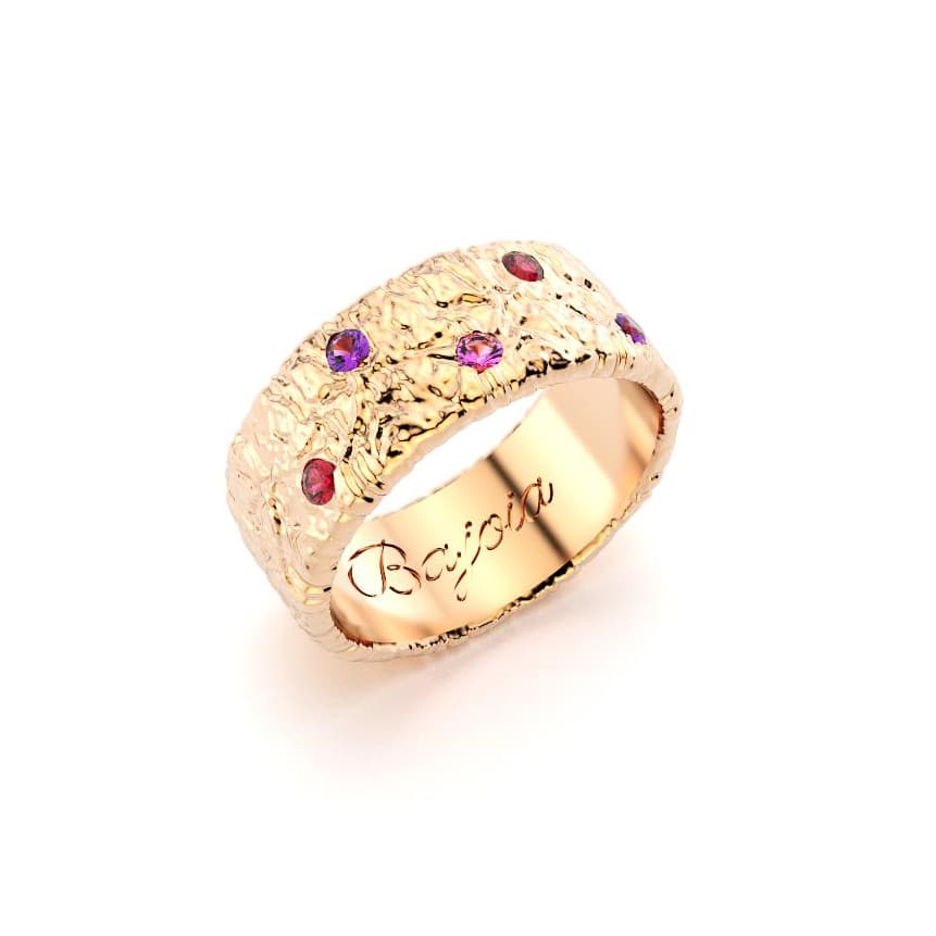 Bague constellation femme or rose avec pierre semi-précieuse rubis saphir violet et saphir rose