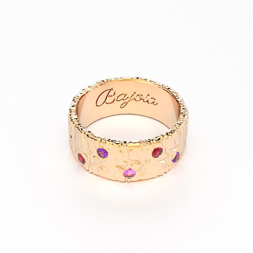 Bague constellation femme or rose avec pierre semi-précieuse rubis saphir violet et saphir rose