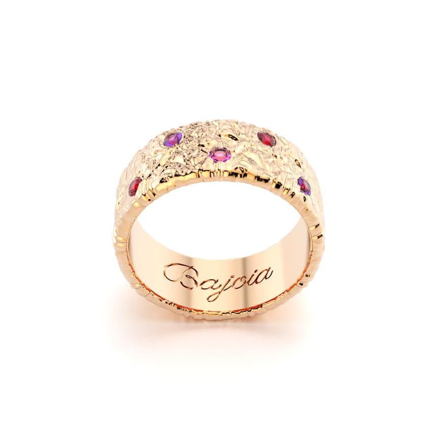 Bague constellation femme or rose avec pierre semi-précieuse rubis saphir violet et saphir rose