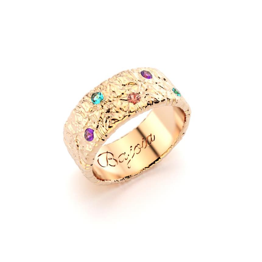 Bague constellation femme or rose avec pierre semi-précieuse tourmaline paraiba saphir violet et saphir peche