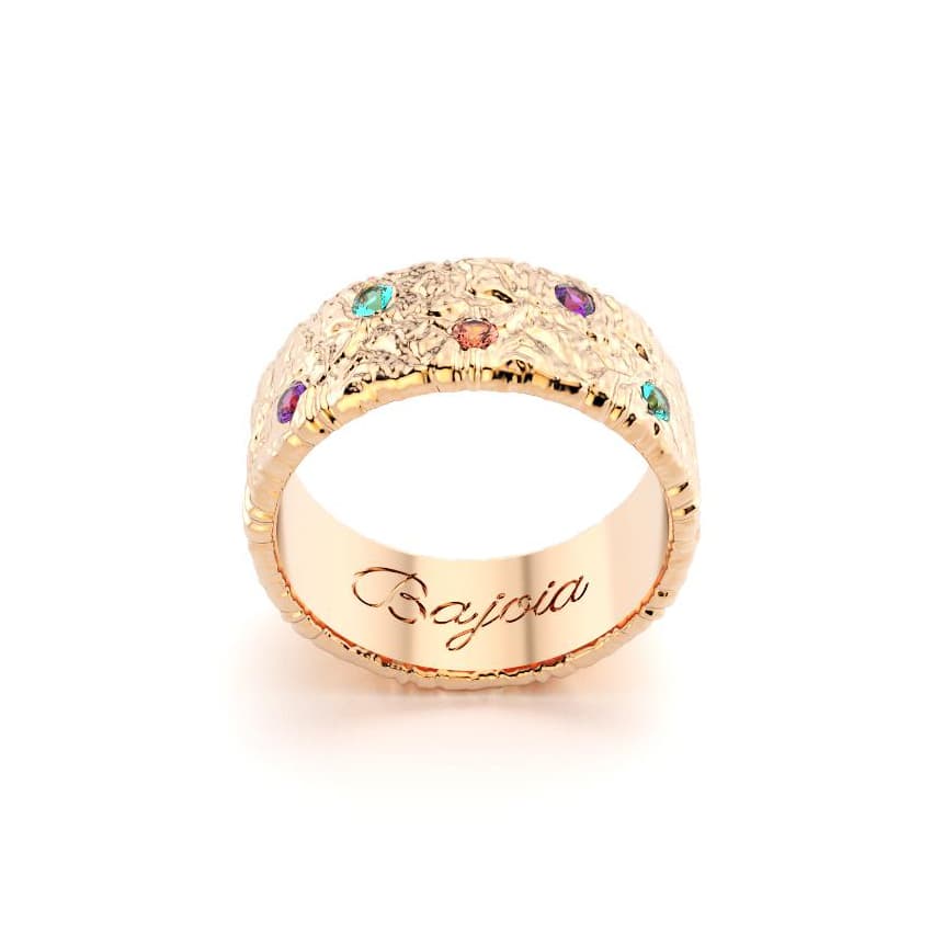 Bague constellation femme or rose avec pierre semi-précieuse tourmaline paraiba saphir violet et saphir peche