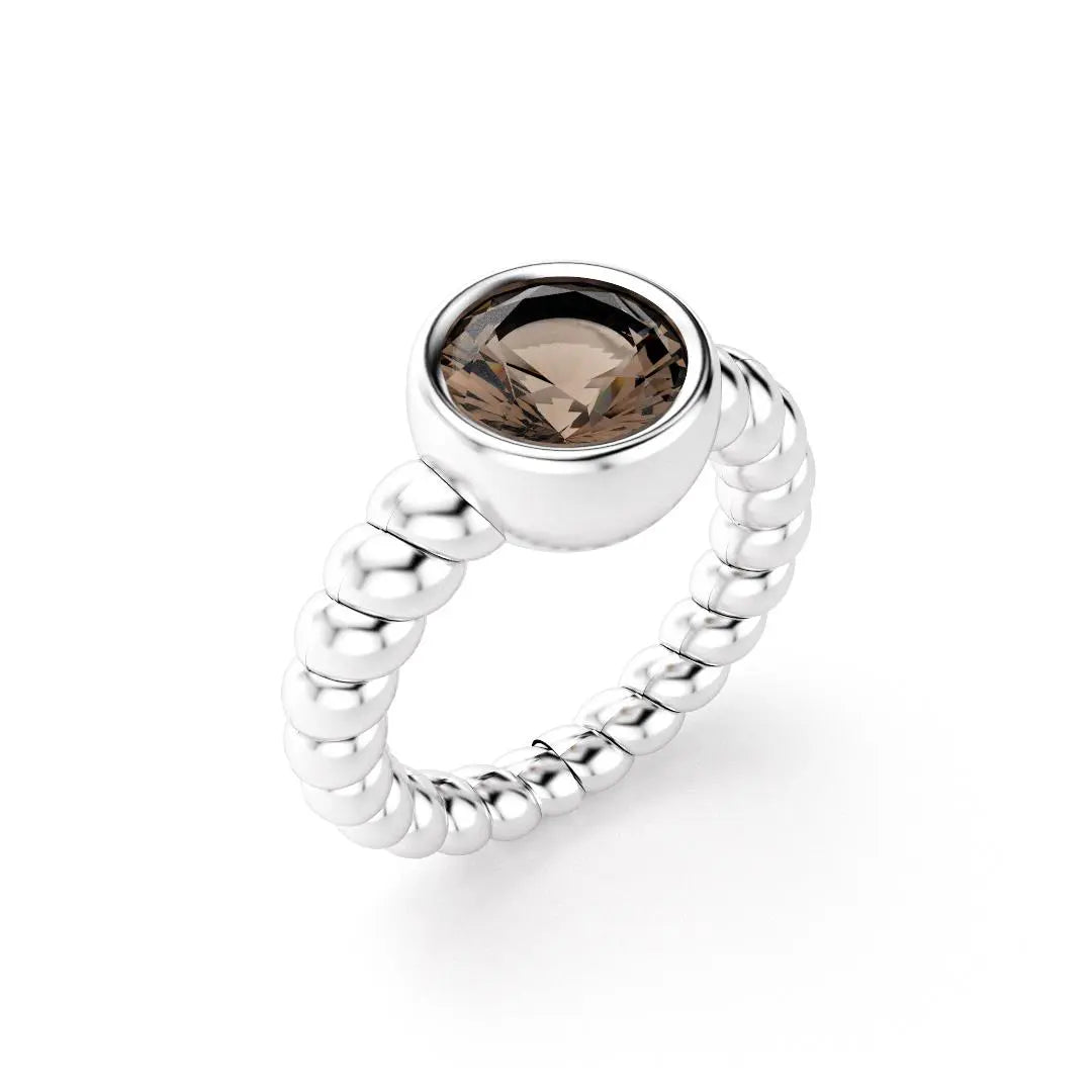 Bague indiscrète pour femme en argent et quartz fume