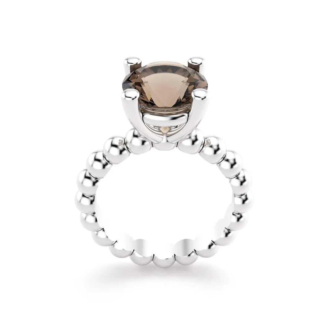 Bague indiscrète pour femme en argent et quartz fume