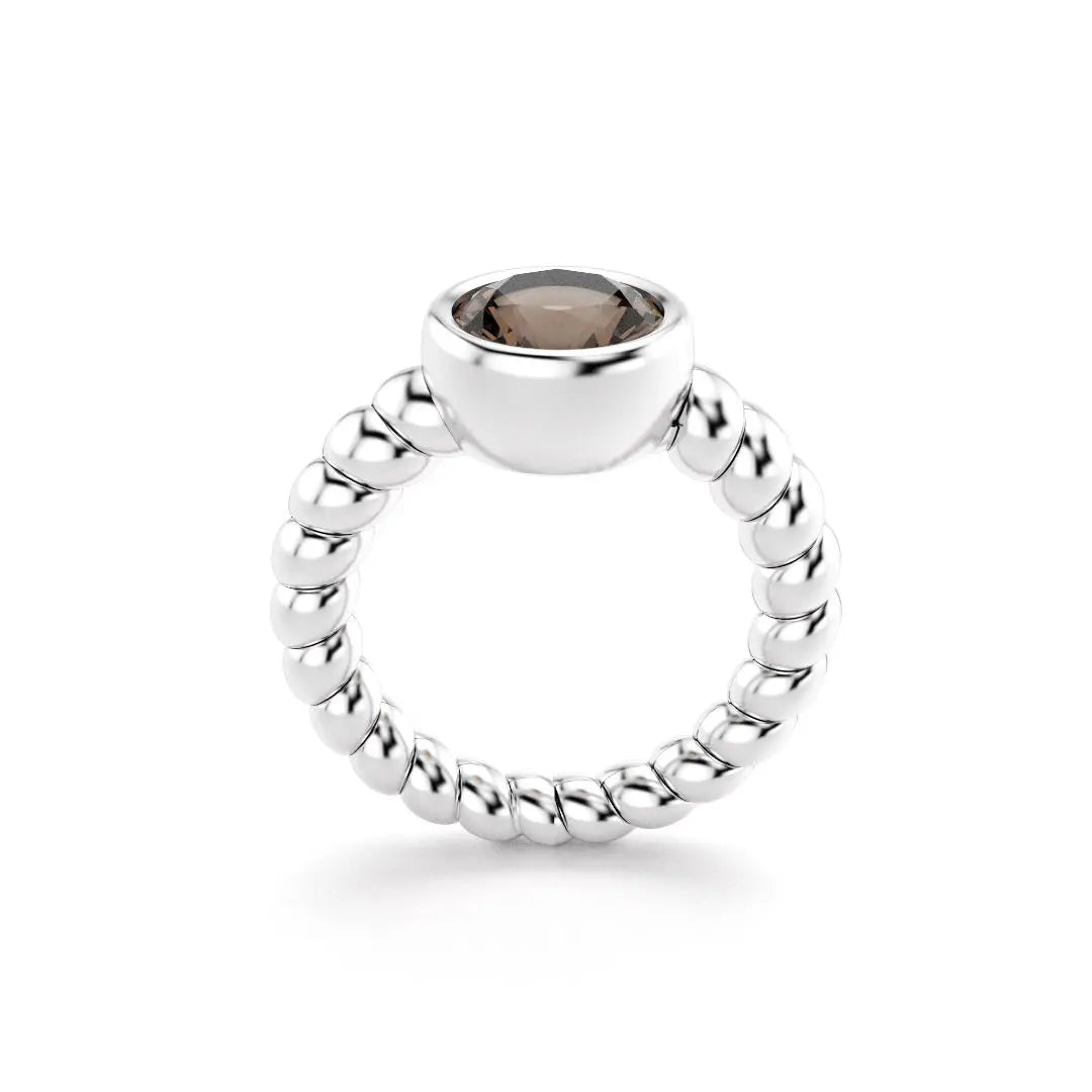 Bague indiscrète pour femme en argent et quartz fume
