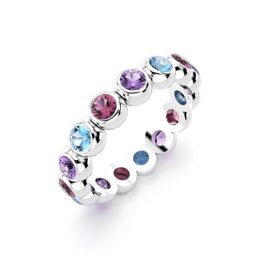 Bague neva femme en argent avec pierre semi-précieuse topaze et améthyste et rhodolite