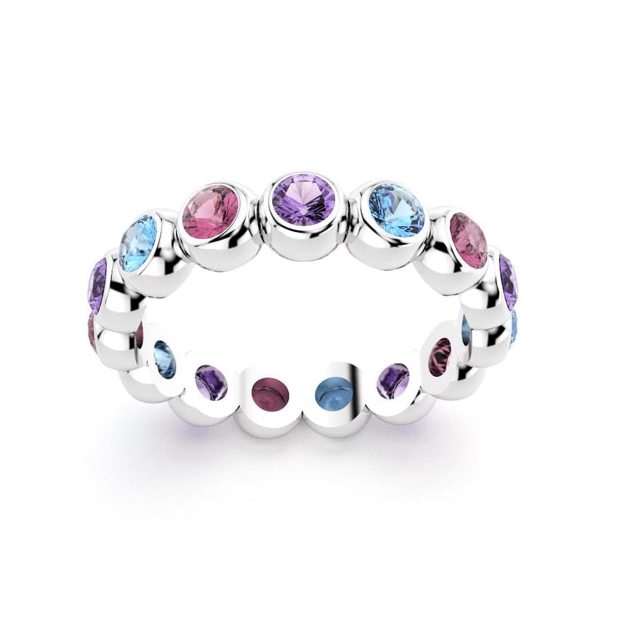 Bague neva femme en argent avec pierre semi-précieuse topaze et améthyste et rhodolite