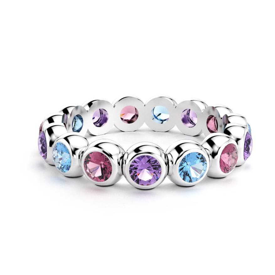 Bague neva femme en argent avec pierre semi-précieuse topaze et améthyste et rhodolite