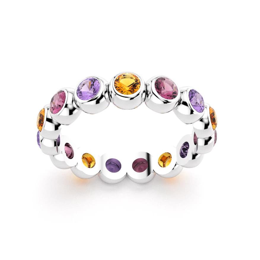 Bague neva femme en argent avec pierre semi-précieuse citrine et améthyste et rhodolite