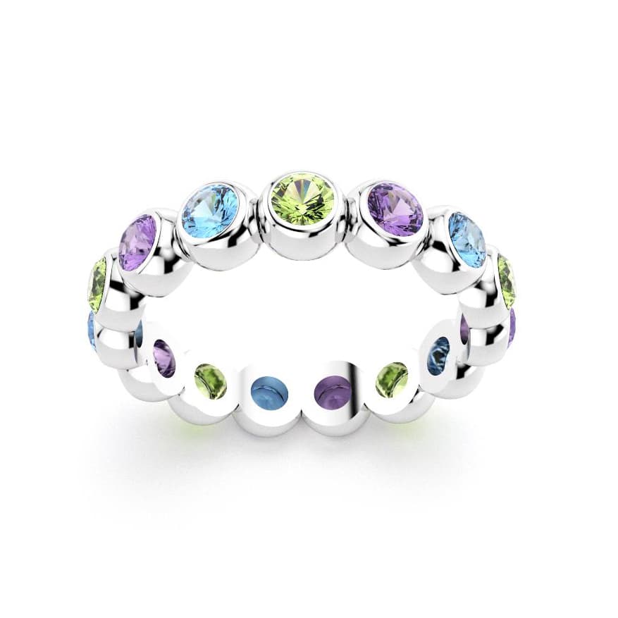 Bague neva femme en argent avec pierre semi-précieuse  péridot et améthyste et topaze