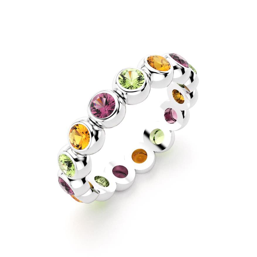 Bague neva femme en argent avec pierre semi-précieuse  péridot et rhodolite et citrine