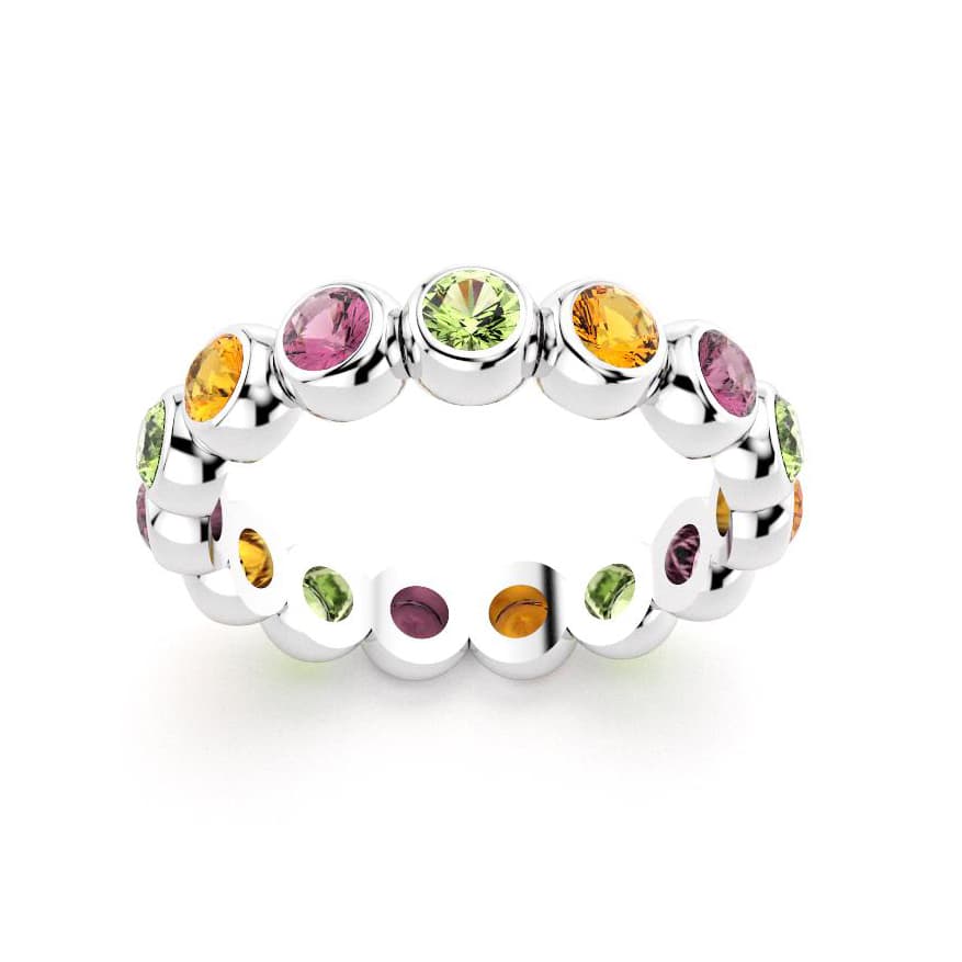 Bague neva femme en argent avec pierre semi-précieuse  péridot et rhodolite et citrine