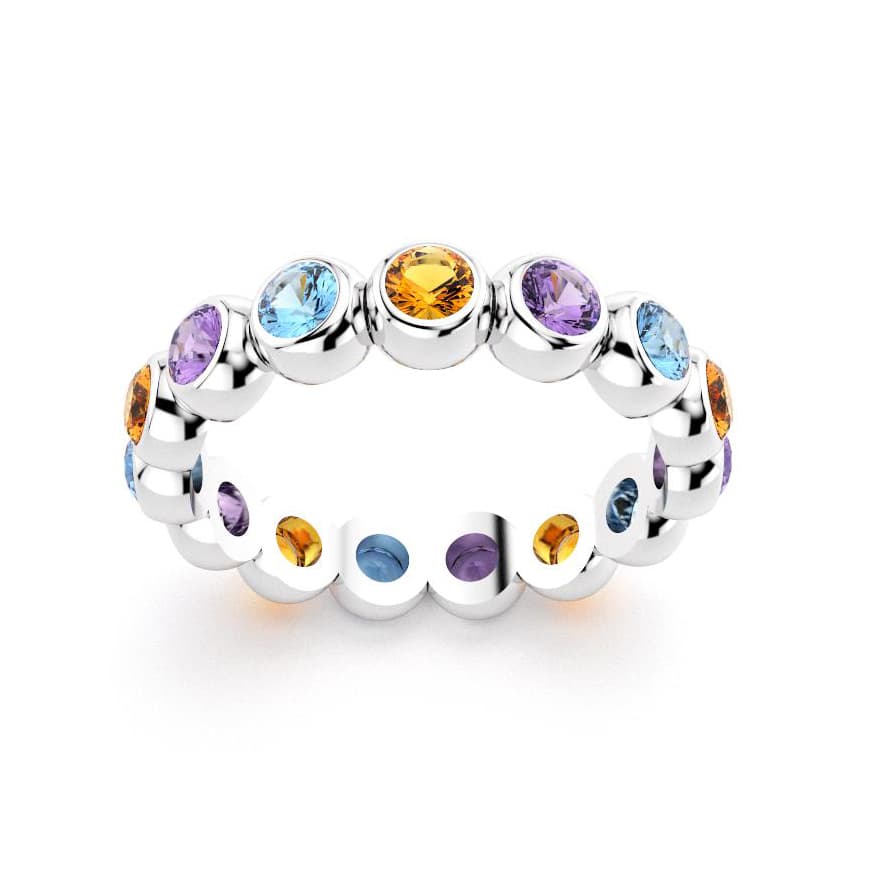 Bague neva femme en argent avec pierre semi-précieuse  topaze et citrine et améthyste