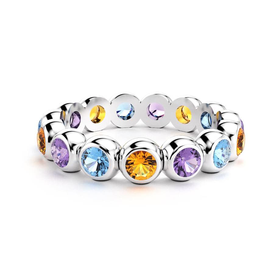 Bague neva femme en argent avec pierre semi-précieuse  topaze et citrine et améthyste