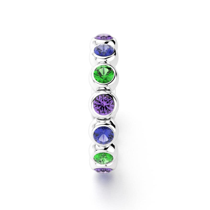 Bague neva femme en or blanc avec pierre semi-précieuse grenat tsavorite et saphirs violets et saphirs bleus