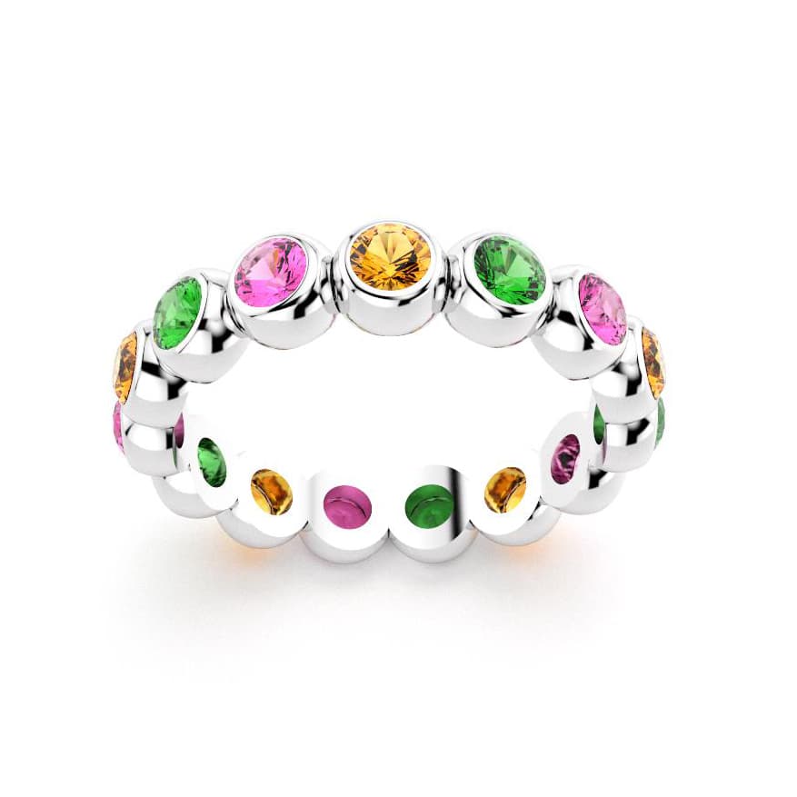 Bague neva femme en or blanc avec pierre semi-précieuse saphirs roses et grenats mandarins et grenats tsavorite