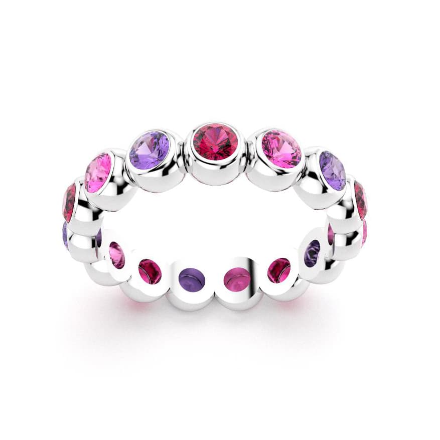 Bague neva femme en or blanc avec pierre semi-précieuse saphirs violets et saphirs roses et rubis