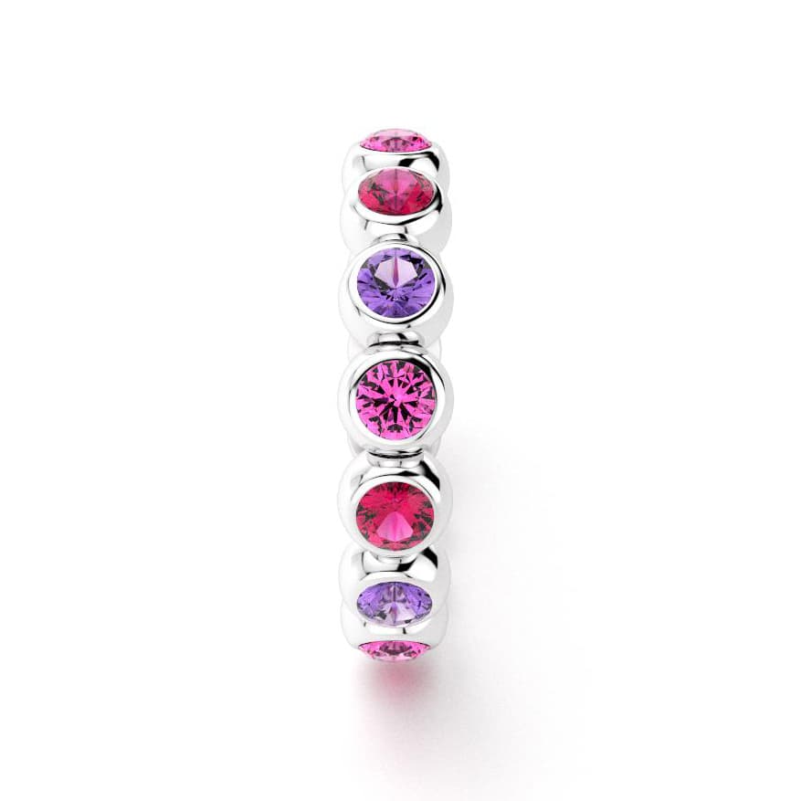 Bague neva femme en or blanc avec pierre semi-précieuse saphirs violets et saphirs roses et rubis