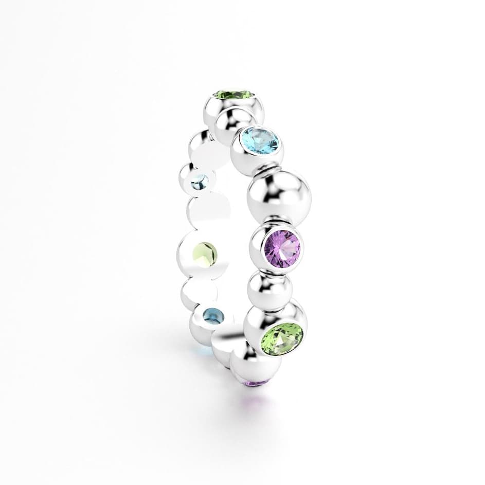 Bague volga femme or blanc pierre semi-précieuse péridot topaze améthyste