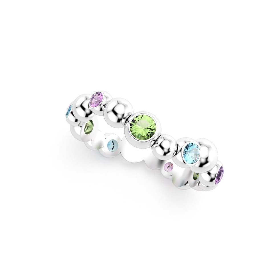 Bague volga femme or blanc pierre semi-précieuse péridot topaze améthyste