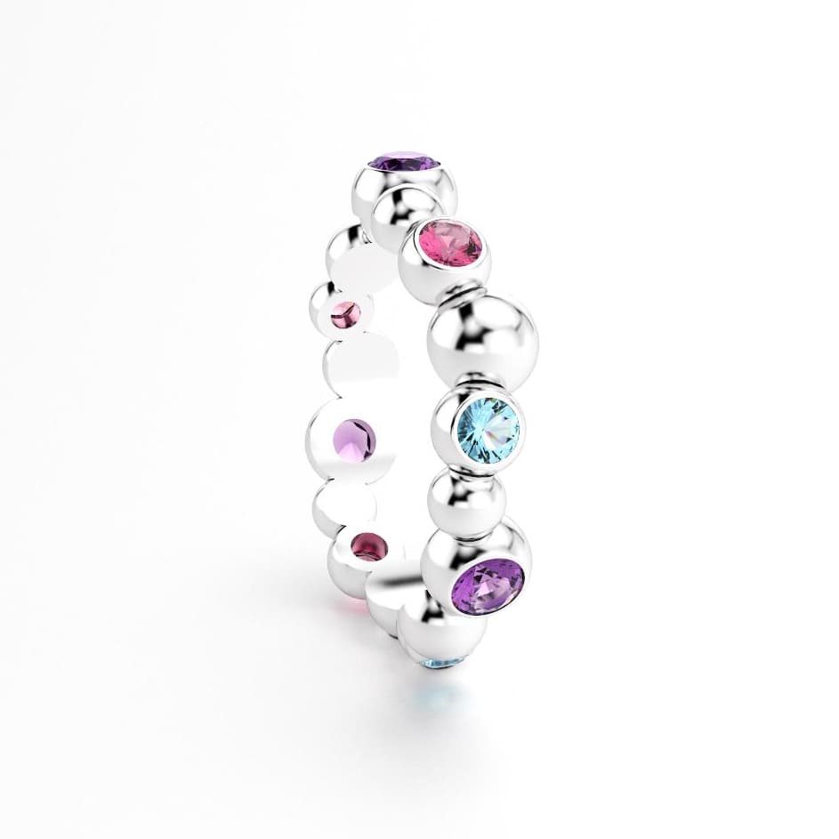 Bague volga femme en argent pierre semi-précieuse rhodolites et topazes et améthyste