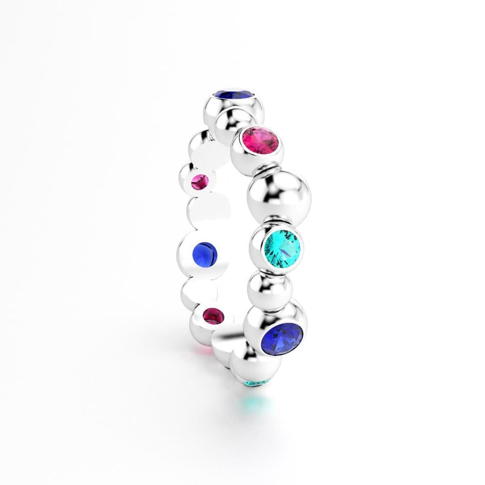 Bague volga femme or blanc pierre semi-précieuse rubis tourmaline paraiba saphirs bleus