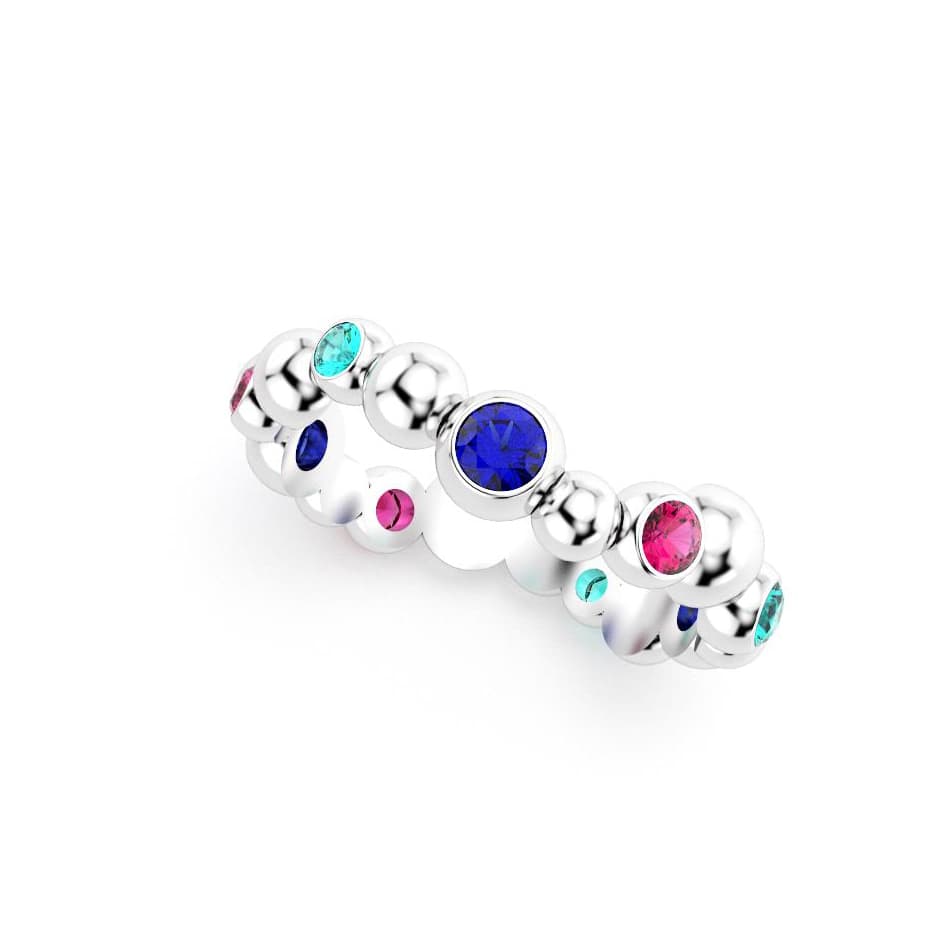 Bague volga femme or blanc pierre semi-précieuse rubis tourmaline paraiba saphirs bleus