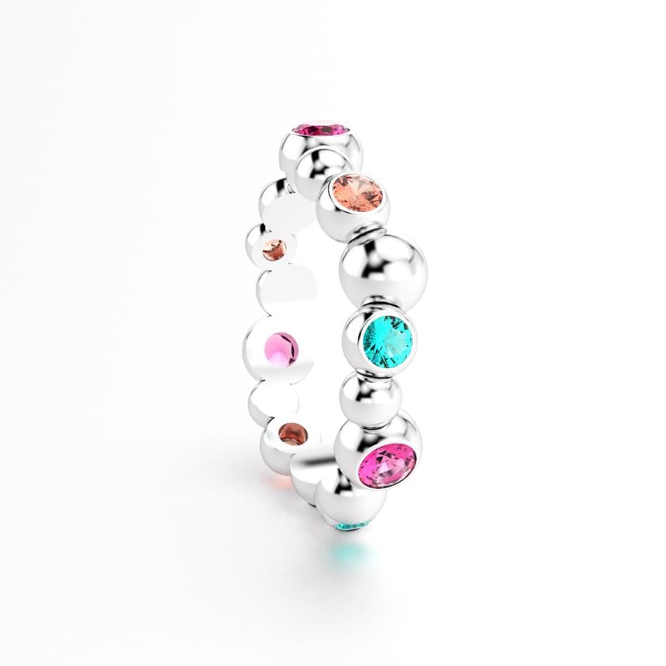 Bague volga femme or blanc pierre semi-précieuse saphir roses et peches tourmalines paraiba