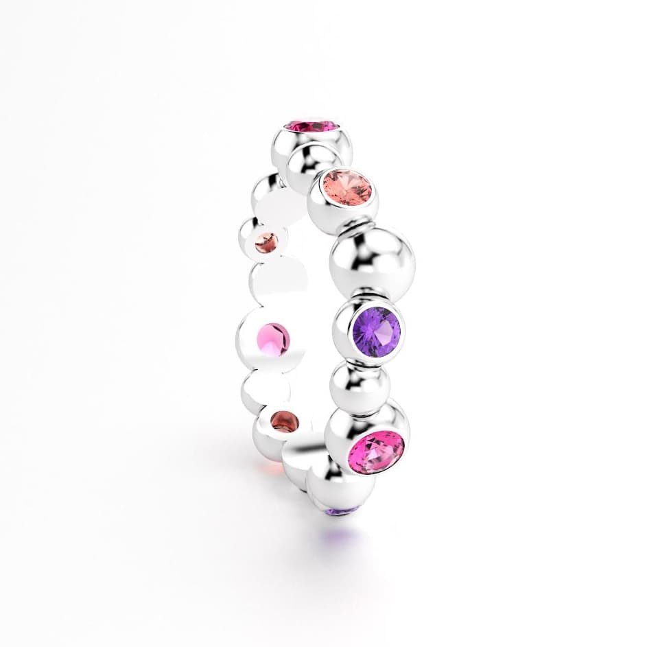 Bague volga femme or blanc pierre semi-précieuse saphir violets et peches et roses