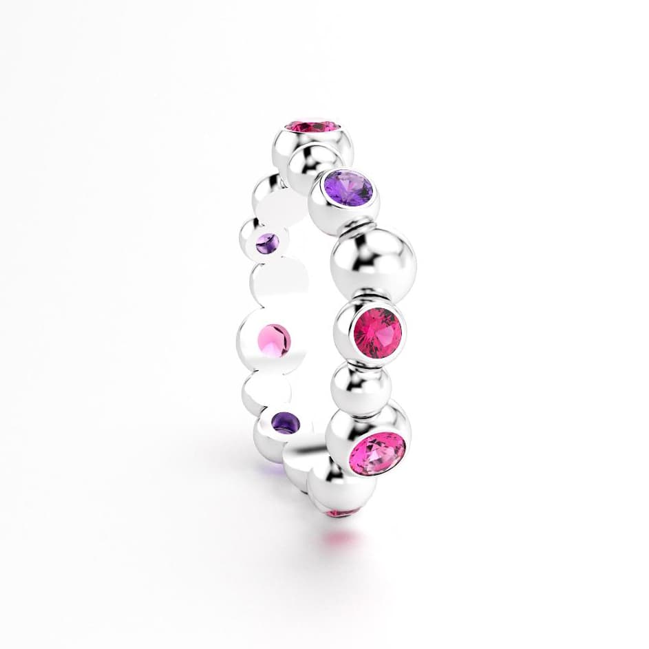 Bague volga femme or blanc pierre semi-précieuse saphir violets et roses et rubis