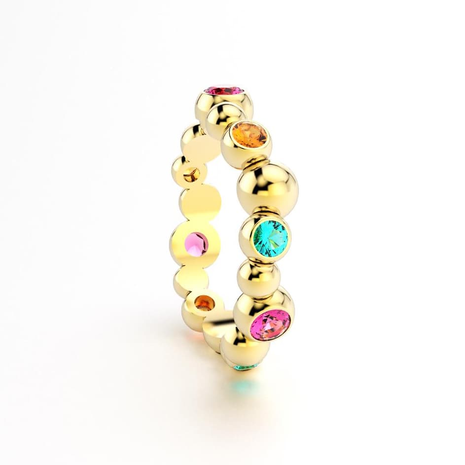 Bague volga femme or jaune pierre semi-précieuse saphir roses grenats mandarins tourmaline paraiba