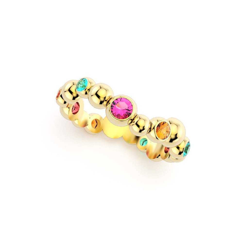 Bague volga femme or jaune pierre semi-précieuse saphir roses grenats mandarins tourmaline paraiba