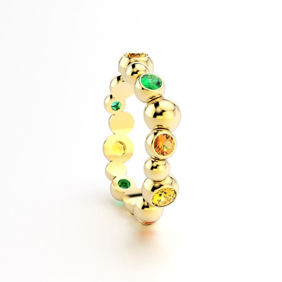 Bague volga femme or jaune pierre semi-précieuse saphir jaune grenats mandarins emeraudes
