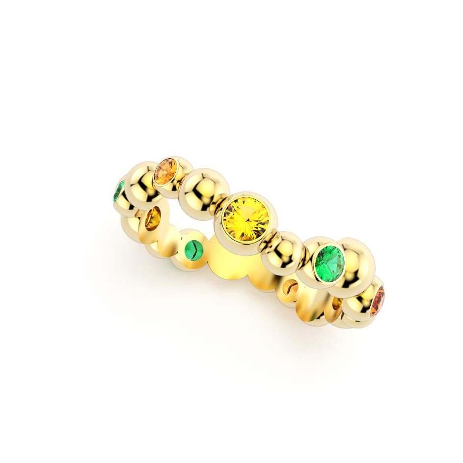 Bague volga femme or jaune pierre semi-précieuse saphir jaune grenats mandarins emeraudes